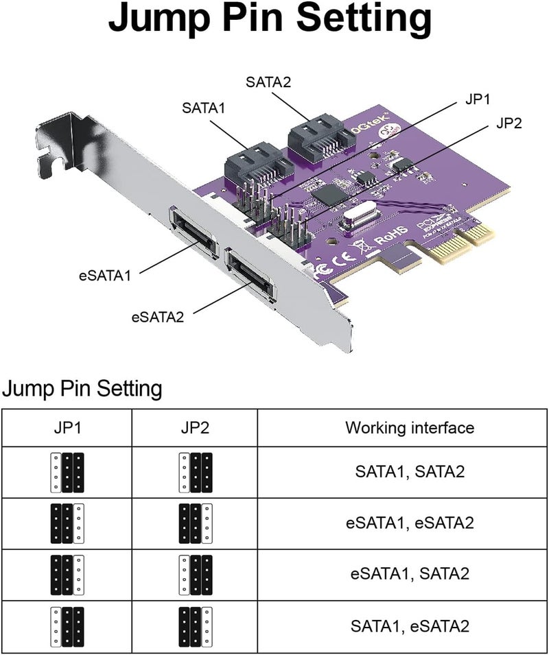 ipolex 2 Port eSATA3.0 or 2 Port SATA3.0 Non-Raid Controller Card, X1, with 2 SATA Cable, Support SSD and HDD - Image 4